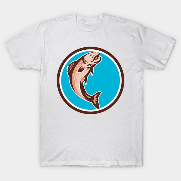 Trout Jumping Circle Retro T-Shirt by patrimonio